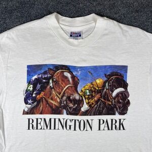 Vintage Remington Park T Shirt Mens XL White Horse Racing Jockey Casino USA 90s